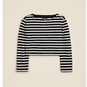 NWT J. Crew Cropped Boatneck in Mariner Cloth Black and White Stripe Medium